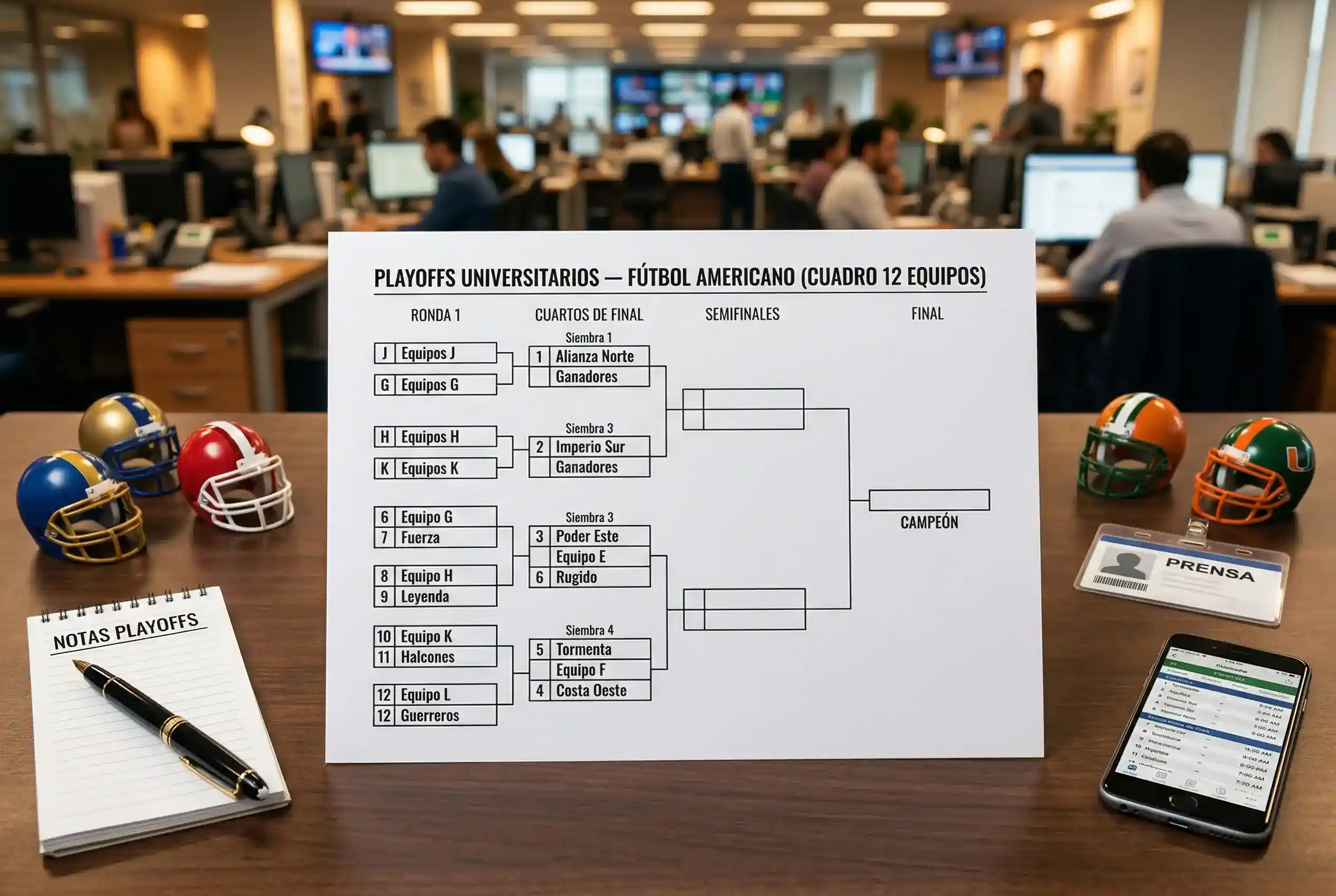 Estructura del bracket del College Football Playoff con 12 equipos
